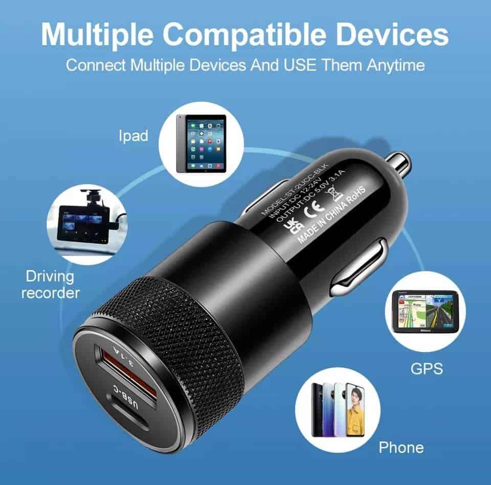 Smart Koala 38W 3.1A 2 Ports PD USB Type C Fast Charging Car Charger Socket Adapter + 1m PD USB Type C to Type C Cable Cord For Samsung, Google, Oppo Smart Koala 38W 3.1A 2 Ports PD USB Type C Fast Charging Car Charger Socket Adapter + 1m PD USB Type C to Type C Cable Cord For Samsung, Google, Oppo
